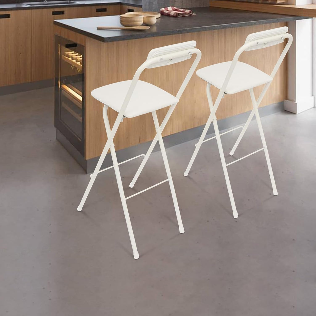 2PCS 29.53'' H Folding Bar Stool with Backrest, White Tall Folding Chair, 275LBS Load Capacity, Portable Collapsible Stool Kitchen Island, Bar, Cafe, Dining Room
