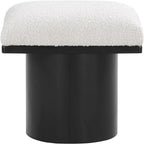 MAKLAINE Cream Boucle Fabric Bench/Stool, 15.5" W x 18" D x 17.5" H, Oak Veneer with Black Finish, 4" Thick Channel-Tufted Seat Cushion, Art Deco Design, Modular Living Room or Entryway Seating