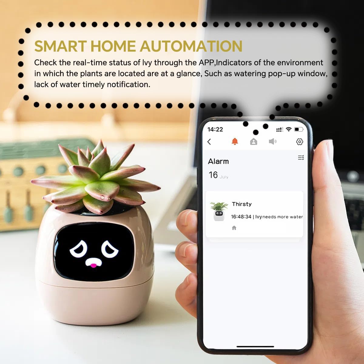 Smart Pet Planter, Smart Plant Pot, With Artificial Intelligence, Time Weather Display, And Multiple Expressions Animation,Lovely Plant Companion, For Desktop Decoration, Gifts,Plant-Free (White)