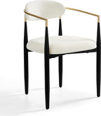 Morden Fort Set of 4 Chenille Upholstered Dining Chairs with Arms,Black Metal Frame with Gold Accent,Padded Kitchen,White