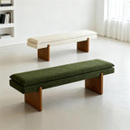 Modern Green Bedroom Bedside Bench Dressing Room Wooden and Fabric Long Entryway(Large)