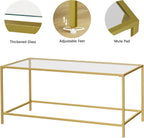 3-Piece Living Room Table Set, Glass Coffee Table with 2 Side Tables, Modern Rectangular Center Table & Square End Tables with Storage Shelves, Golden Metal Frame, Easy Assembly
