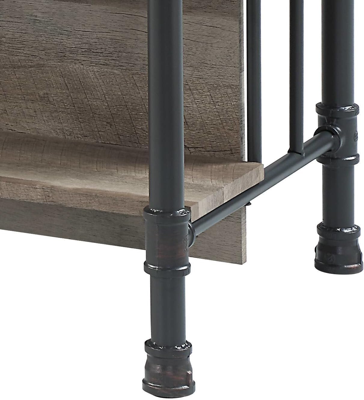 Antique Oak and Sandy Grey 5-Shelf Kitchen Island with Wood+Metal | Wood and metal construction with rustic and modern design
