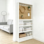 70.1" Tall Behind-The-Door Bookshelf - Open-Shelf Wooden Floor Bookcase with Perforated Board | 4/6/8 Inch, Multi-Purpose Display Storage Organizer White-Wood 31.5×4×70.1"