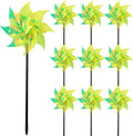 Hausse 10 Pack Reflective Pinwheels Wind Spinner, Extra Sparkly Pinwheel with Stakes, Bird Repellent Blinder Devices Deterrent to Scare Birds Away from Yard Patio Farm Garden, Transparent Yellow