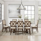 Crosley Furniture Joanna 9-Piece Modern Farmhouse Dining Table Set for 8 with Upholstered Chairs, Dark Oak/Creme