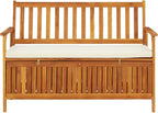 Gecheer Storage Bench Rustic Solid Acacia Wood 120x63x84 cm for Garden Outdoor Patio