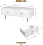 Modern Coffee Table with Storage with 2 Big Drawers, White Rectangle Coffee Table for Living Room, Wooden Fluted Table Accent Tea Table for Living Room Apartment Small Space