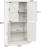 Gyfimoie 70" Tall Kitchen Pantry, Farmhouse Storage Cabinet with Barn Doors,Kitchen Hutch Pantry Cabinet with Adjustable Shelves,Organizer,Rustic Wood Cupboard for Dining Room, Bathroom (White)