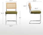 Rattan Dining Chairs Set of 4, Mid-Century Modern Dining Room Chairs with Cane Back, Velvet Upholstered Seat & Chrome Cantilever Frame, Sillas de Comedor, Kitchen & Dining Room Chairs (Green)