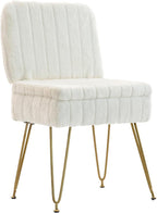 Vanity Chair with Storage | Comfy Ottoman with Folding Back | Faux Fur Vanity Stool with 4 Metal Legs for Make Up | Furry Padded Seat with Anti-Slip Feet for Bedroom Dressing Room | White