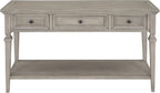 Knocbel 50" Retro Style Console Table Solid Wood Frame Sofa Table with Bottom Open Shelves and 3 Top Storage Drawers Entryway Table for Living Room, Coffee Bar, Hallway, Front Hall