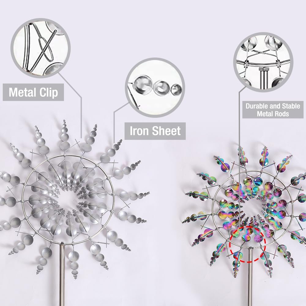 Wind Spinner，3D Patio and Garden Decor Outdoor Art Outside Decorations，Lawn Art Kinetic Windmill Craft Decorative Gift Women Mom Grandma Wife (Silver)