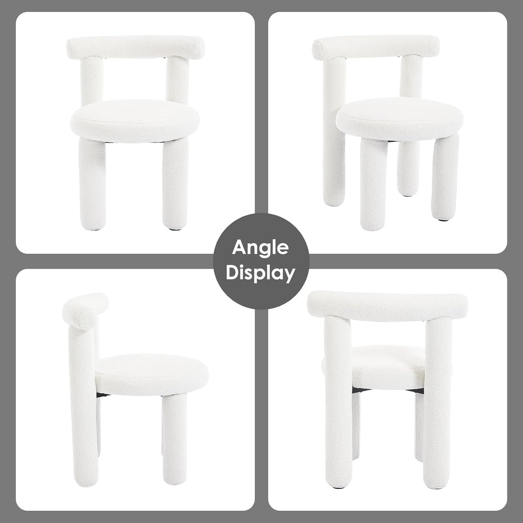 Sherpa Dining Chairs Set of 2, Comfy Boucle Fabric Dining Chairs, Upholstered Modern Kitchen Chairs with Backrest, Armless Accent Side Chair for Bedroom/Living Room, White