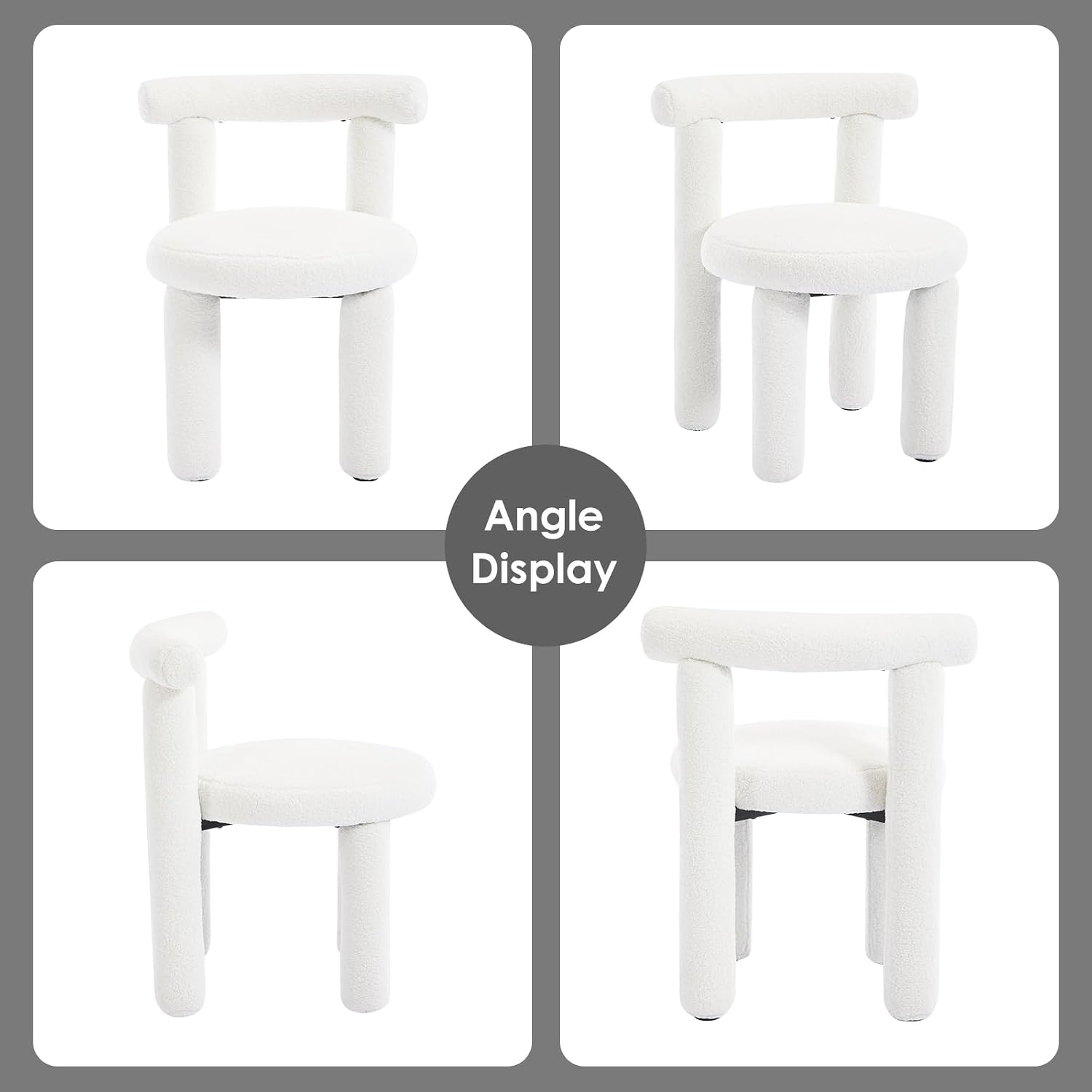 Sherpa Dining Chairs Set of 2, Comfy Boucle Fabric Dining Chairs, Upholstered Modern Kitchen Chairs with Backrest, Armless Accent Side Chair for Bedroom/Living Room, White