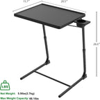 Adjustable TV Tray Table for Breakfast & Dinner - Black Folding Couch Desk with Cup Holder, Portable Eating Tray for Sofa, Bed, Living Room - 6 Height & 3 Angle Adjustments