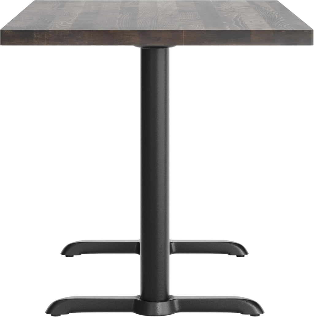 Flash Furniture Bennett 30" x 48" Solid Wood Commercial Indoor Tabletop in Dark Brown with Dual 5" x 22" Dining Height Black Cast Iron T Bases, 400 lb. Static Capacity