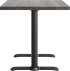 Flash Furniture Bennett 30" x 48" Solid Wood Commercial Indoor Tabletop in Dark Brown with Dual 5" x 22" Dining Height Black Cast Iron T Bases, 400 lb. Static Capacity