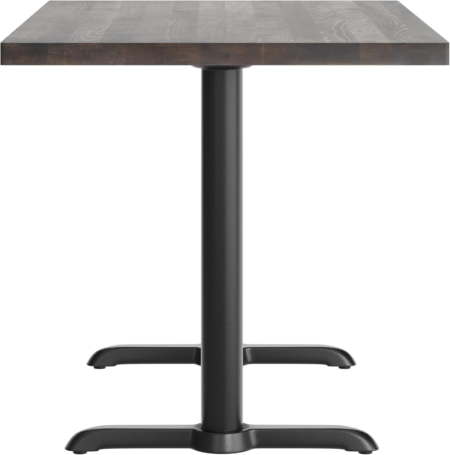 Flash Furniture Bennett 30" x 48" Solid Wood Commercial Indoor Tabletop in Dark Brown with Dual 5" x 22" Dining Height Black Cast Iron T Bases, 400 lb. Static Capacity