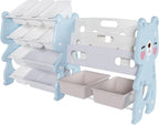 Runboll Kids Toy Storage Organizer with 2 Tier Bookshelf and 12 Bins, Multi-Purpose Children's Toy Shelf Organizer with Bins for Playroom, Bedroom, Nursery, Living Room