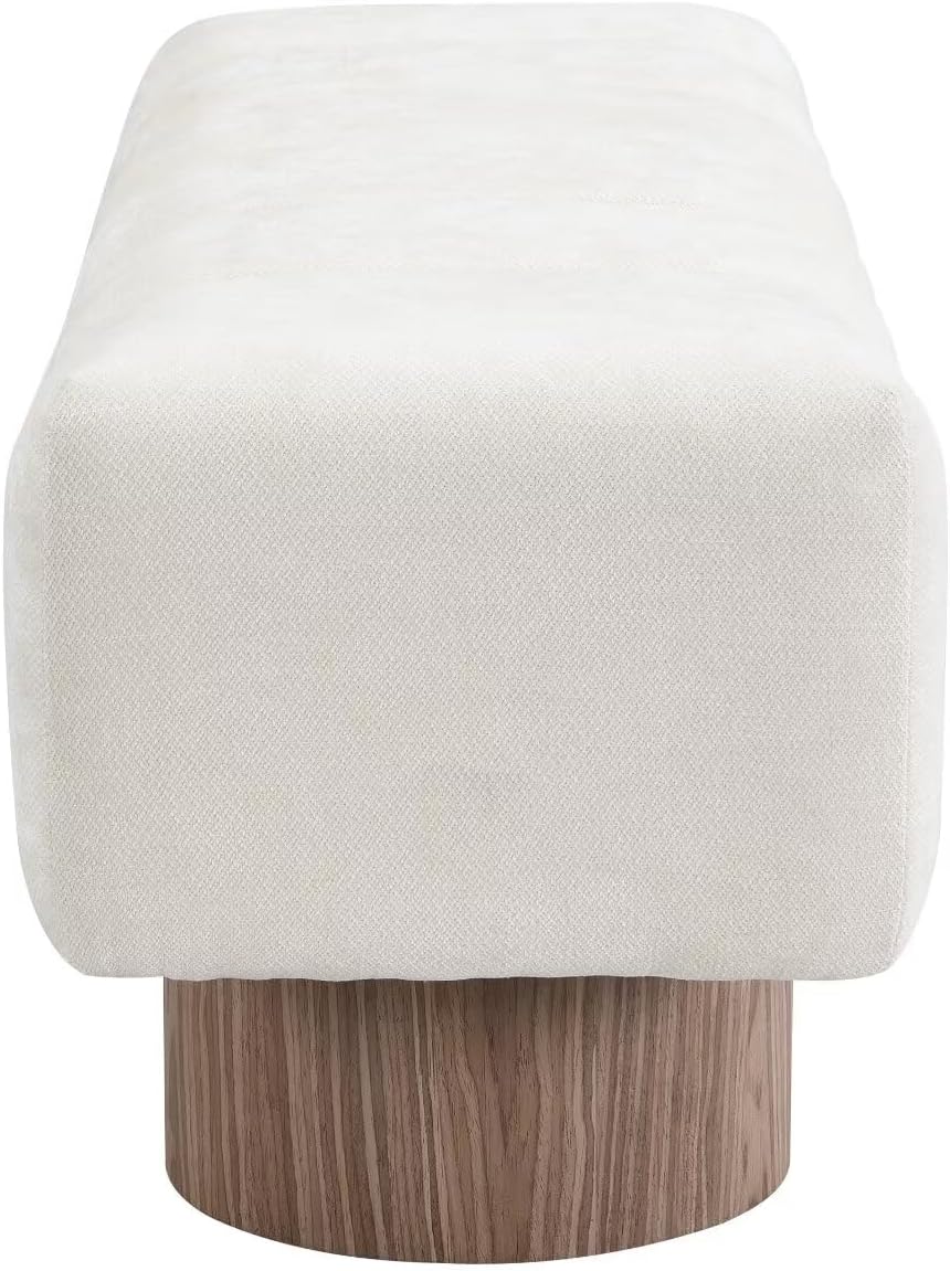 50" Upholstered Dining Bench, No-Assembly Chenille Fabric Ottoman Stool with Wood Legs, 300LB Capacity Multi-Functional Seating for Entryway, Bedroom, Bedside, Living Room, Beige