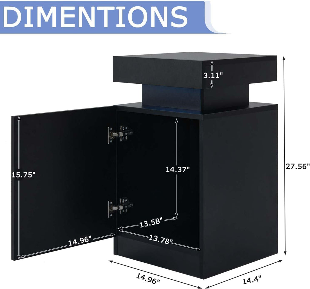 Nightstand Set of 2, Night Stands with LED Lights, Bedside Table End Side Table with Storage Cabinet for Bedroom, Black