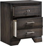 1pc Contemporary Dark Grain Finish Metal Knobs Two-Drawers Nightstand Gray,for Small Spaces