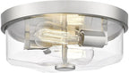 Brushed Nickel Flush Mount Ceiling Light, 2-Light Hallway Light Fixtures, Modern Farmhouse Farmhouse Ceiling Light Clear Glass for Kitchen Porch Entryway Indoor Outdoor