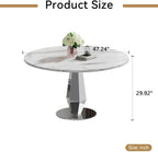Henf Modern Round Dining Table for 4-6 White Silver 47" Faux Marble Kitchen Table with Diamond-Shape Mirrored Stainless Steel Legs, Contemporary Modern Circle Dining Room Table (Table Only)