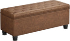 SONGMICS Storage Ottoman, 46.5 Inches Long Bed End Stool, Solid Wood Legs | Buttons Decoration, Non-Slip Foot Pads, 330.7 lb Load Capacity, Coffee Brown, MACEO Collection ULOM071K01