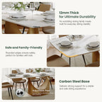 POVISON 71" Modern Dining Table for 6-8, Matte White Sintered Stone Top | Bronze Carbon Steel Pedestal Base, Hobart Minimalist Rectangular Table for Dining Room, Kitchen, Home（Table Only）