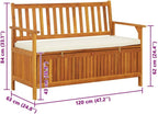 Patio Storage Bench Solid Acacia Wood with Cushion 47.2"x24.8"x33.1" Rustic Outdoor Bench Seat for Garden Porch Furniture with Storage Compartment