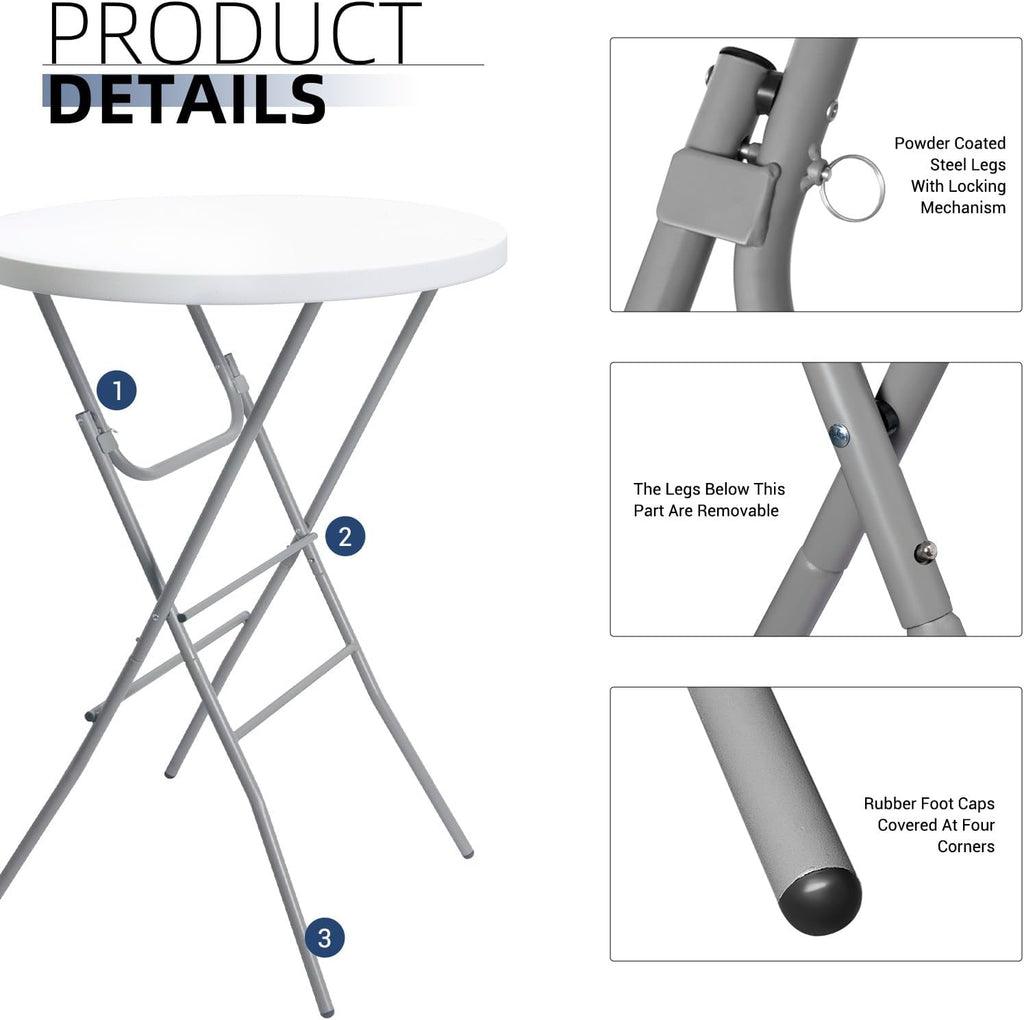 Byliable 32in Cocktail Folding Table, Round High Top Bar Table, White | Portable Foldable Design with Removable Legs, Two Folding Methods, HDPE Tabletop, Indoor Outdoor for Parties, Patio, Events