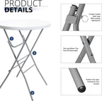 Byliable 32in Cocktail Folding Table, Round High Top Bar Table, White | Portable Foldable Design with Removable Legs, Two Folding Methods, HDPE Tabletop, Indoor Outdoor for Parties, Patio, Events