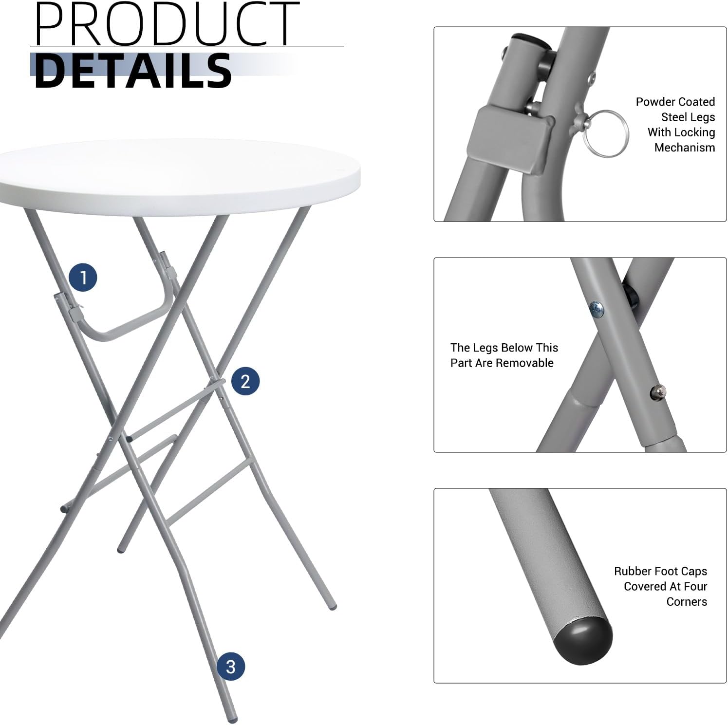 Byliable 32in Cocktail Folding Table, Round High Top Bar Table, White | Portable Foldable Design with Removable Legs, Two Folding Methods, HDPE Tabletop, Indoor Outdoor for Parties, Patio, Events