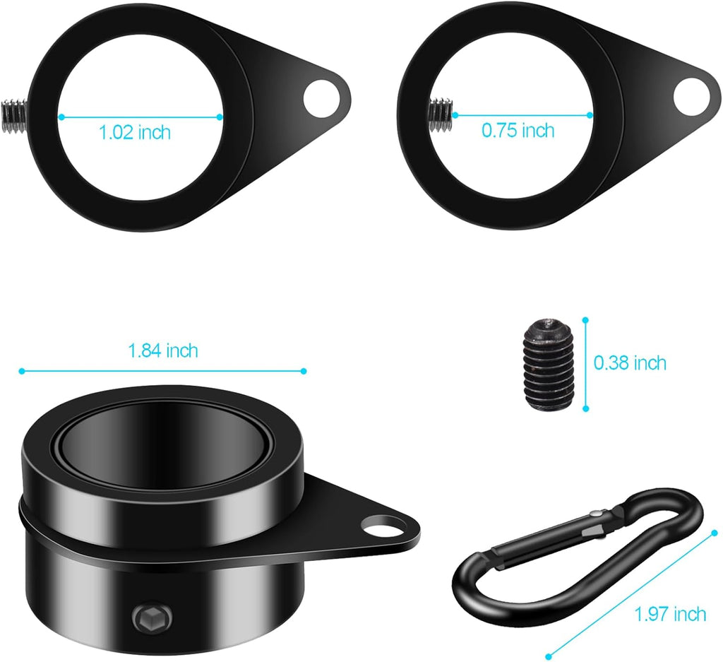 1" Black Flag Pole Rings, 2 Pcs Anti Wrap Aluminum Alloy Flag Pole Clip Swivels, 360° Rotating Flagpole Flag Mounting Ring Clips, Spinning Flag Pole Kit for 0.75-1.02" Diameter (1 Inch, Black)