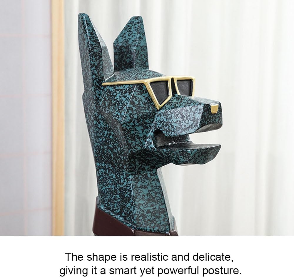 Modern Resin Doberman Sculpture Side Table with Metal Serving Tray, Corner Table with Storage, Decorative Dog End Table for Living Room, Office, Home Decor(Black)