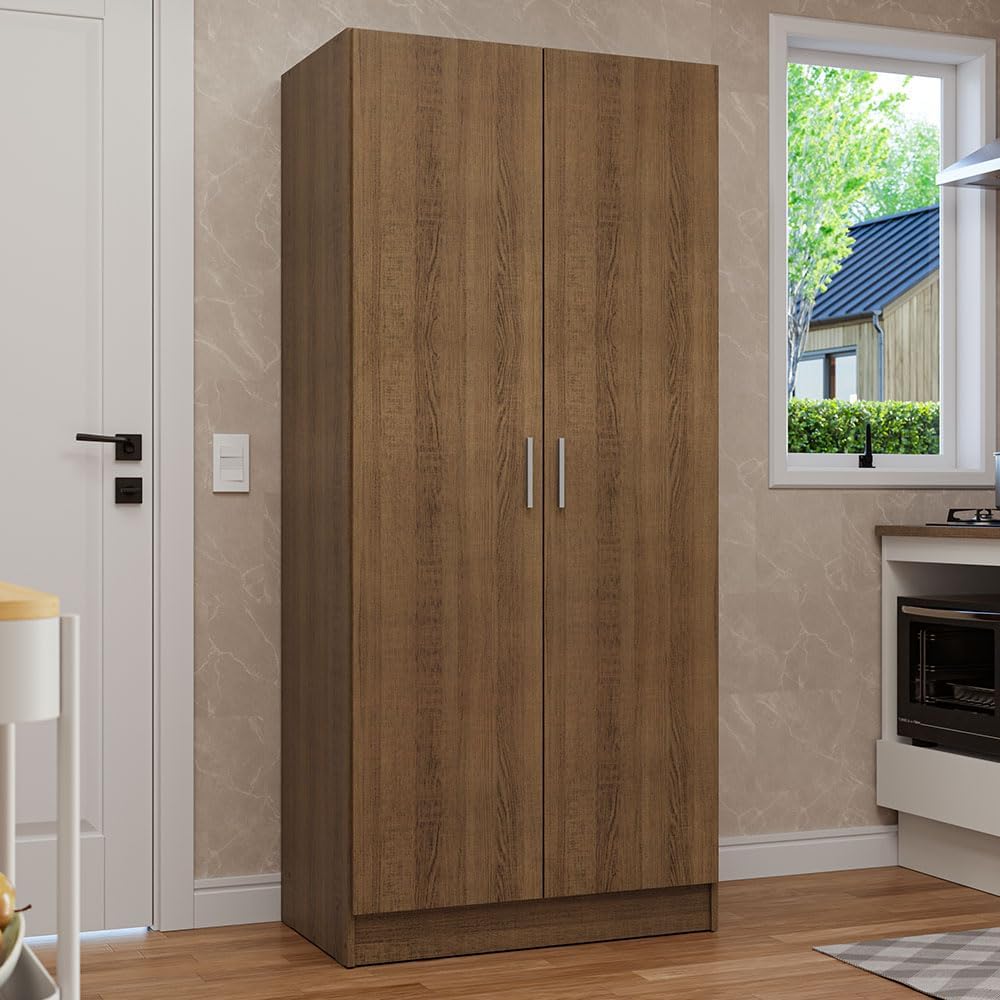 Madesa Kitchen Pantry Storage Cabinet with 2 Doors, Ample Shelf and Hanging Space 31 Inch Utility Armoire Organization Unit - Rustic