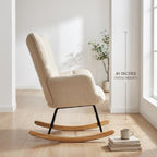 Teddy Upholstered Wingback Rocking Chair, Soft Padded Indoor Reading Glider Chair for Living Room and Bedroom, Beige