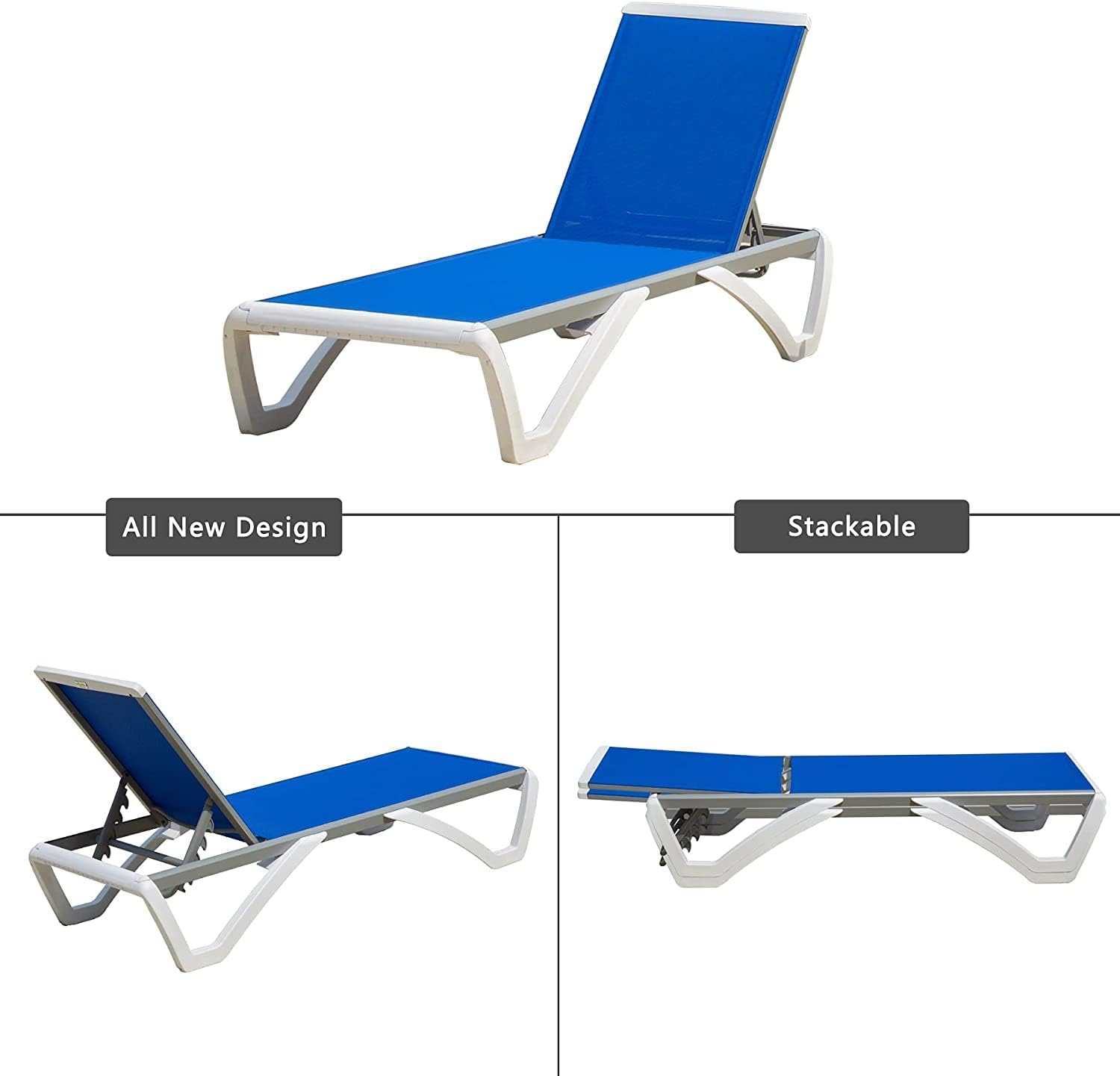 Domi Patio Lounger Chair Outdoor,Pool Lounge Chair, Blue | Adjustable Backrest,Stackable,Aluminum Chaise Lounge for Beach, Yard, Balcony, Poolside