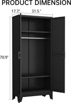 Metal Armoire Wardrobe Closet Storage Cabinet with Hanging Rod,71'' Metal Wardrobe Cabinet with 2 Doors and 2 Adjustable Shelves for Bedroom, Laundry Room, Cloak Room