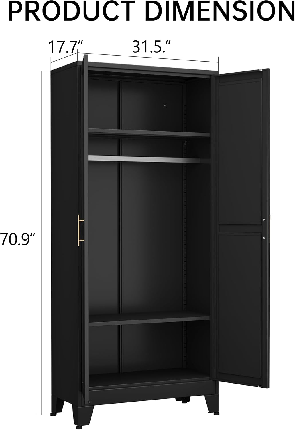 Metal Armoire Wardrobe Closet Storage Cabinet with Hanging Rod,71'' Metal Wardrobe Cabinet with 2 Doors and 2 Adjustable Shelves for Bedroom, Laundry Room, Cloak Room