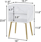 VECELO Nightstands Set of 2, Mid Century Modern End Bedside Table, Night Stand with Storage Drawer and 2 Tiers Open Shelf for Small Place, Bedroom, Living Room, Easy Assembly, White Gold