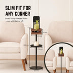 Drink Table for Small Spaces - Slim Pedestal Side Table with Real Wood Top & Stable Base for Coffee & Cocktails - Ideal for Tight Living Room & Bedroom Spaces (Walnut)