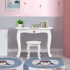 HONEY JOY Kids Vanity, Crown Themed Toddler Dressing Makeup Table and Chair Set w/Drawer & Tri-Folding Mirror, Detachable Mirror, Princess Pretend Play Girls Vanity Set with Mirror and Stool(White)