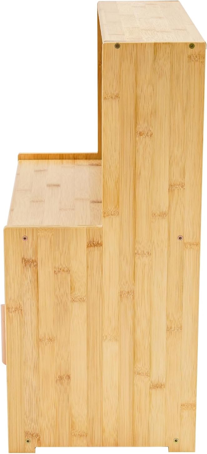 Kitchen Storage Cabinet with Sliding Doors, Bamboo Kitchen Pantry Sideboard, Adjustable Shelf Height, Semi-Clear Glass, for Spice Jars, Kitchen Utensils, Cups, Props , 17.7"x11"x24" (Log Color)