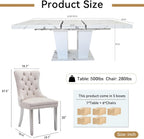 7-Piece Extendable Dining Table Set for 6-8 People 63-78 Inch Kitchen Table Set with 6 Beige Upholstered Chairs Modern White Faux Marble Rectangular Dining Room Table Set for Kitchen Apartment