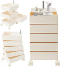 360° Movable Rotating Storage End Table Sofa Side Cabinet Laptop Bedside Table with 5 Tiers Shelves 4 Universal Casters for Living Room Bedroom Sofa Dormitory, White