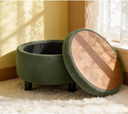 25Inch Round Storage Ottoman with Tray, ModernTufted Fabric Circle Coffee Table with Storage, Upholstered Ottoman with Removable Top for Living Room, Bedroom. (Dark Green + Wood+Fabric + Foam)