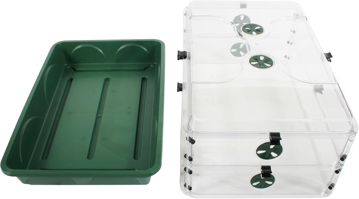 EarlyGrow 95457 24" x 15" x 16.75" Domed Propagator, Green, 3 Side Extenders and Locking Clip Set